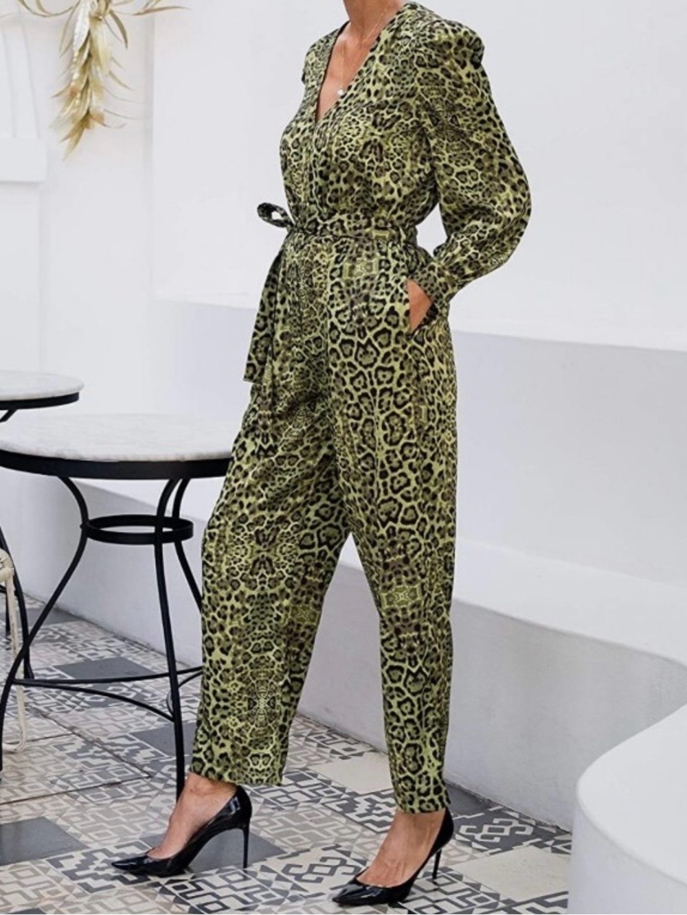 The Drop x jonnycota Leopard Print Wide-Leg Jumpsuit | Belted Long Sleeve